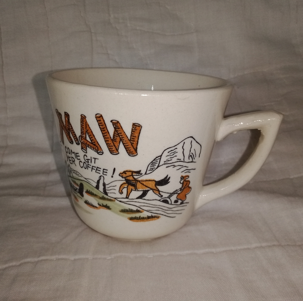 Vintage Japan Coffee Mug Cup Maw Come Git Yer Coffee Appalachian Woman Farmer